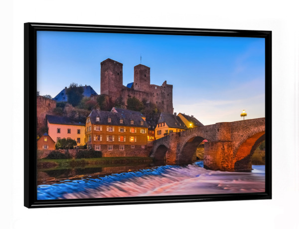 Poster mit schwarzem Rahmen "Runkel, Hessen" artboxONE - Städte - Runkel,Hessen,Deutschland,Burg,Lahn,Fluß,Brücke,Alt,Deutsch,Malerisch