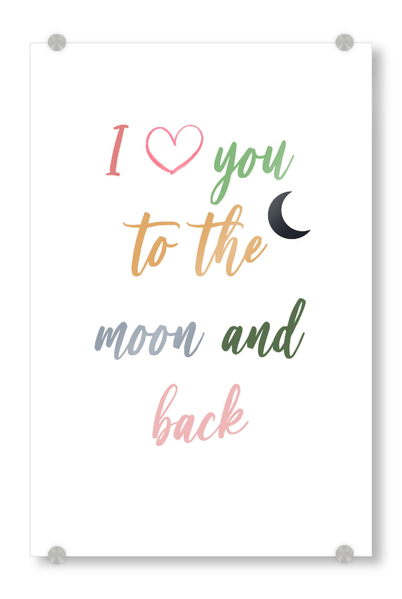 Acrylglasbild "To the moon and back - bunt" artboxONE - Typografie,Menschen,Liebe - Typo,Typografie,Bunt,Liebe,Paar,Beziehung,Lustig,Mond,Herz