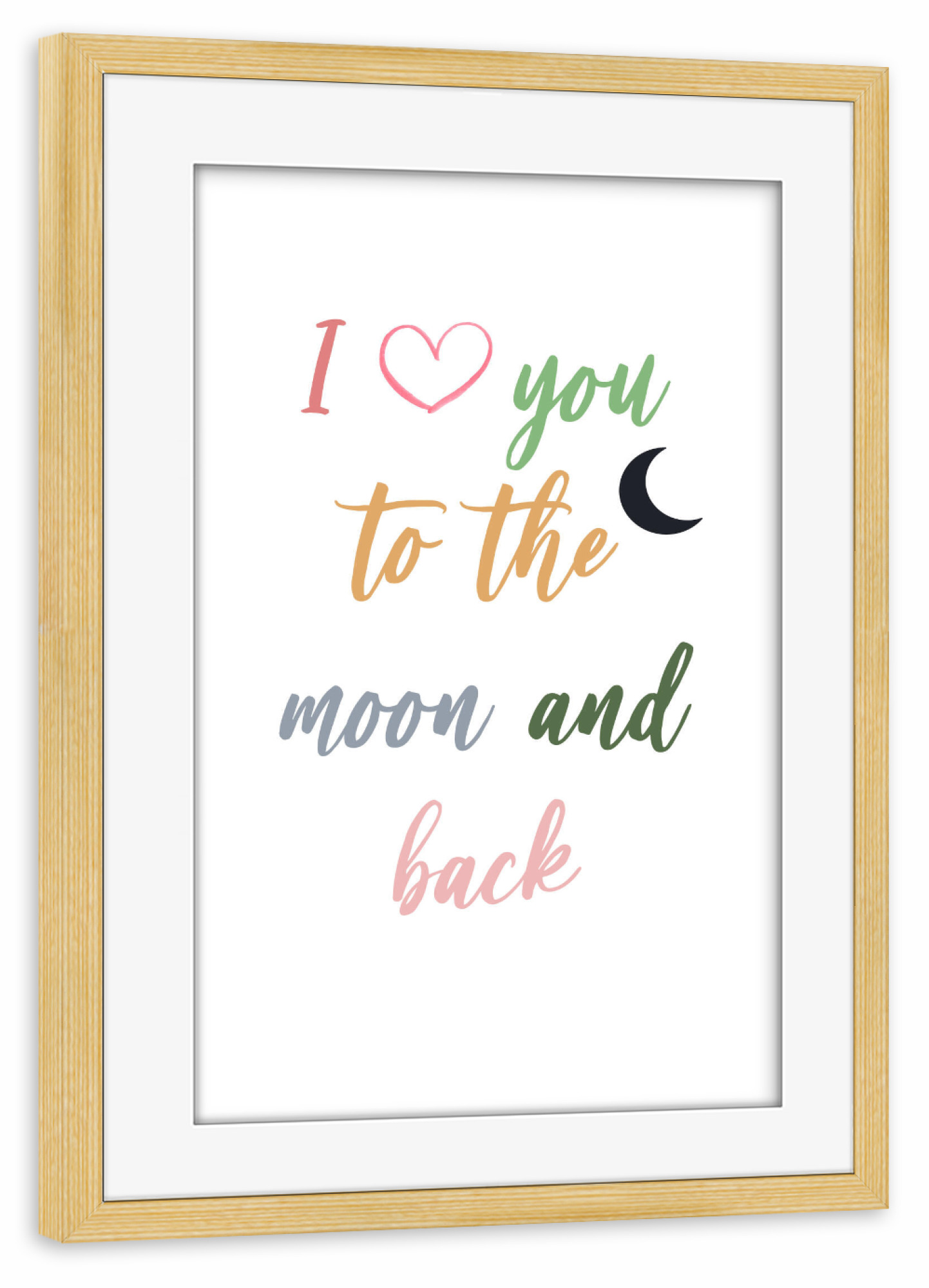 Poster mit Rahmen kiefer "To the moon and back - bunt" artboxONE - Typografie,Menschen,Liebe