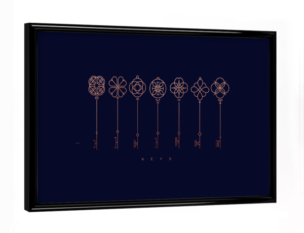 Poster mit schwarzem Rahmen "Moderne Schlüsselsammlung blau" artboxONE - Abstrakt,Architektur,Streetart