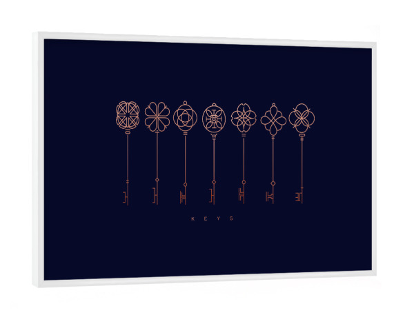 Poster mit weißem Rahmen "Moderne Schlüsselsammlung blau" artboxONE - Abstrakt,Architektur,Streetart