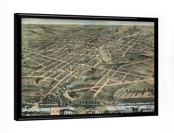 Poster mit schwarzem Rahmen "Karte von Akron" artboxONE - Kartografie - Karte,Plan,Jahrgang,Antik,Retro,Alt,Karten,Karte der welt,Illustration,Akron