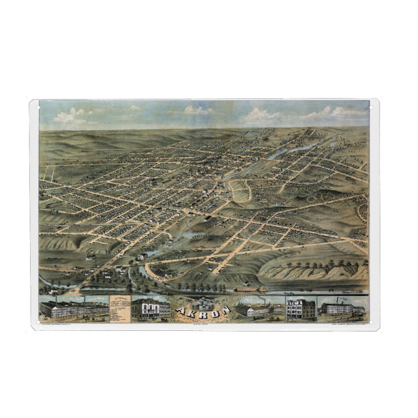 Holzbild "Karte von Akron" artboxONE - Kartografie - Karte,Plan,Jahrgang,Antik,Retro,Alt,Karten,Karte der welt,Illustration,Akron