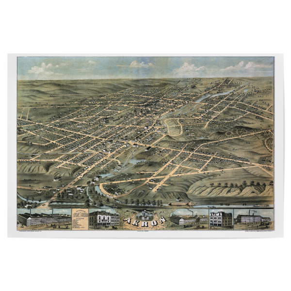 Poster 30x20 cm "Karte von Akron" artboxONE - Kartografie - Karte,Plan,Jahrgang,Antik,Retro,Alt,Karten,Karte der welt,Illustration,Akron