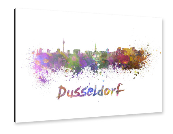 Alu-Dibond "DUSSELDORF skyline in watercolor" 30x20 cm artboxONE