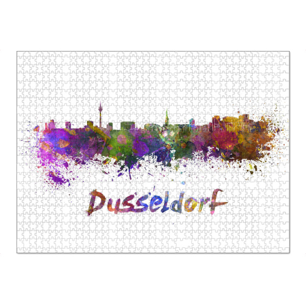 Puzzle Ravensburger "DUSSELDORF skyline in watercolor" artboxONE - Städte,Abstrakt,Architektur