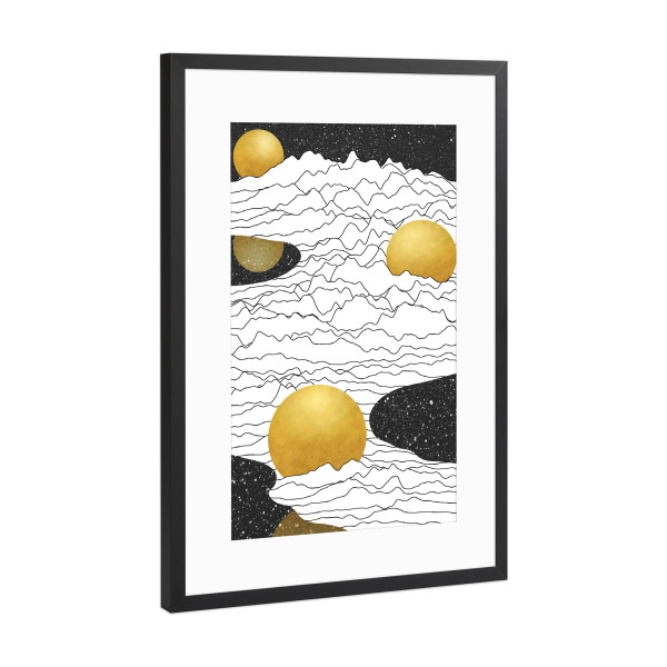 Poster mit Rahmen Schwarz (Metallic) "Mono-Mondlandschaft" artboxONE - Abstrakt,Geometrie,Galaxy