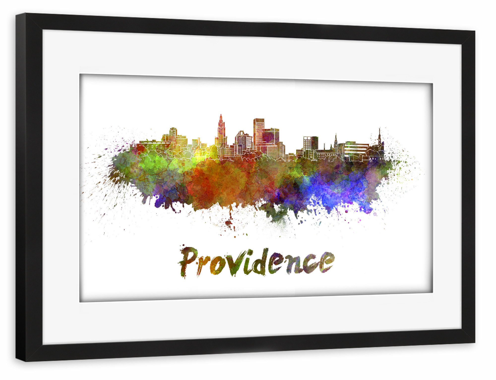 Poster mit Rahmen schwarz "PROVIDENCE-Skyline in Aquarell" artboxONE - Städte,Abstrakt,Architektur