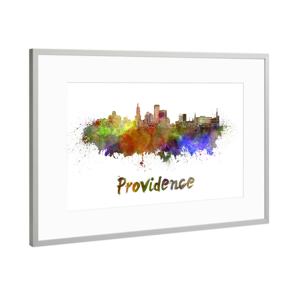 Poster mit Rahmen Silber "PROVIDENCE-Skyline in Aquarell" artboxONE - Städte,Abstrakt,Architektur