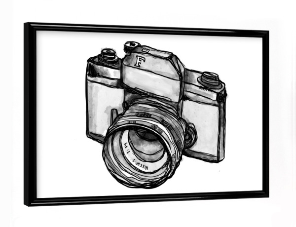 Poster mit schwarzem Rahmen "Kamera Illustration" artboxONE - Schwarzweiß