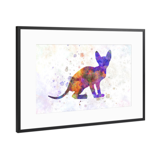 Poster mit Rahmen Schwarz (Metallic) "Peterbald-Katze im Aquarell" artboxONE - Tiere,Abstrakt