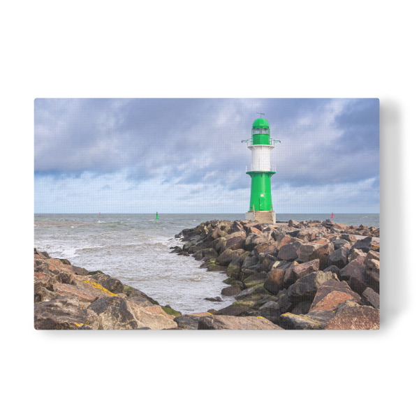 Leinwandbild "Steine und grüner Molenturm" artboxONE - Natur,Reise,Architektur,Reise / Strand und Meer