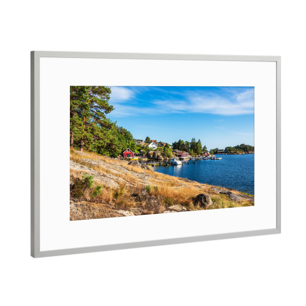 Poster mit Rahmen Silber "Bucht Stølekilen bei Søgne" artboxONE - Natur,Reise,Reise / Strand und Meer,Reise / Länder
