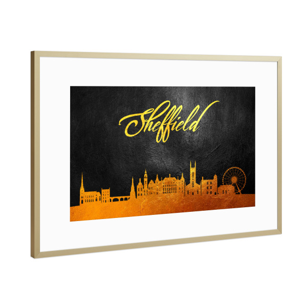 Poster mit Rahmen Gold "Sheffield-England-Goldskyline" artboxONE - Städte - Sheffield,England,Gold,Skyline,Stadt