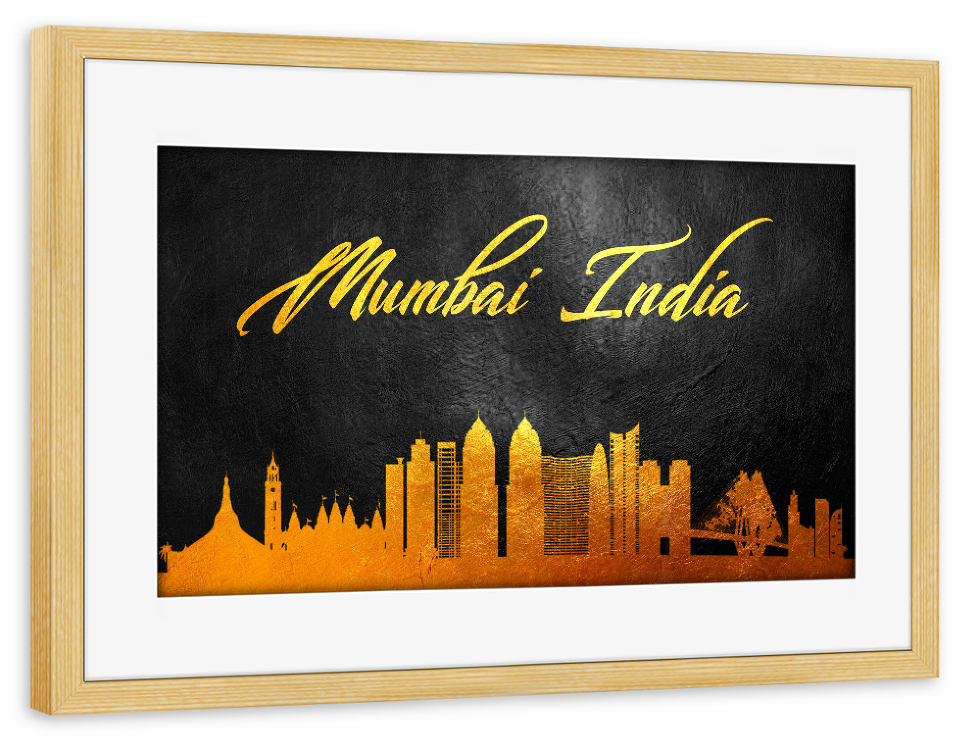 Poster mit Rahmen kiefer "Gold-Skyline von Mumbai Indien" artboxONE - Städte - Mumbai,Indien,Gold,Skyline,Stadt