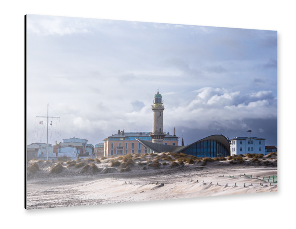 Alu-Dibond "Teepott, Leuchtturm und Strand" 30x20 cm artboxONE