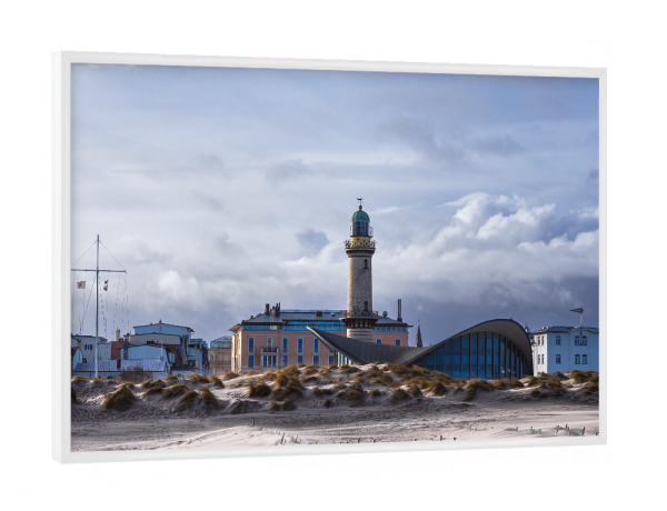 Poster mit weißem Rahmen "Teepott, Leuchtturm und Strand" artboxONE - Natur,Reise,Architektur,Reise / Strand und Meer