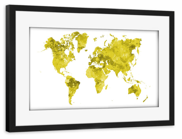 Poster mit Rahmen schwarz "Aquarell Weltkarte-j" artboxONE - Abstrakt,Kartografie