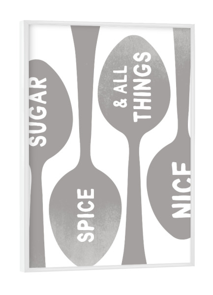 Poster mit weißem Rahmen "Sugar & Spice I Set grau" artboxONE - Typografie,Essen & Trinken,Menschen,Schwarzweiß,Lustig