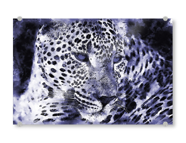 Acrylglasbild "Leopard-art very peri" artboxONE - Tiere,Reise / Afrika - Leopard,Very peri,Art,Großkatze,Afrika,Tier,Portrait