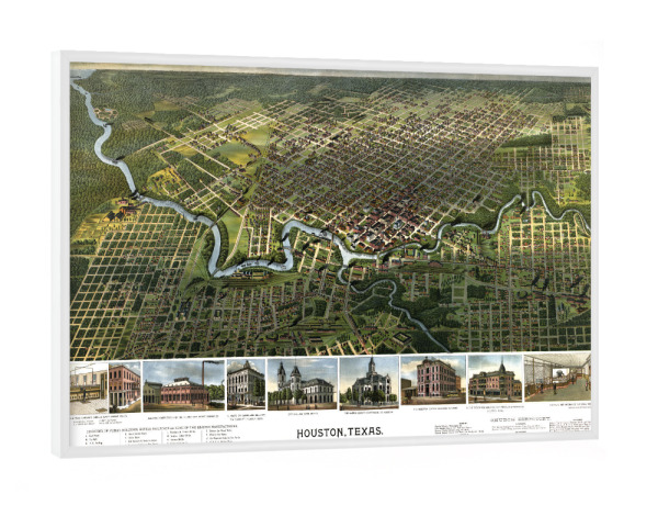 Poster mit weißem Rahmen "Houston-Texas Pictorial Map" artboxONE - Architektur,Kartografie