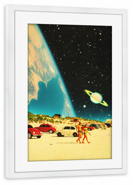 Poster mit Rahmen weiß "Galaxy Beach" artboxONE - Reise / Strand und Meer,Automobile,Galaxy,Lustig