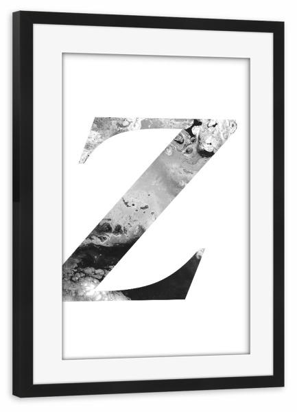 Poster mit Rahmen schwarz "Buchstabe Alphabet Z" artboxONE - Typografie,Schwarzweiß,Buchstaben,Buchstaben / Z