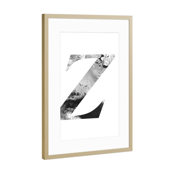 Poster mit Rahmen Gold "Buchstabe Alphabet Z" artboxONE - Typografie,Schwarzweiß,Buchstaben,Buchstaben / Z