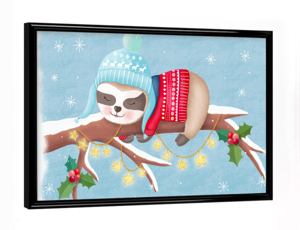 Poster mit schwarzem Rahmen "Faultier im Winter" artboxONE - Für Kinder,Tiere,Weihnachten