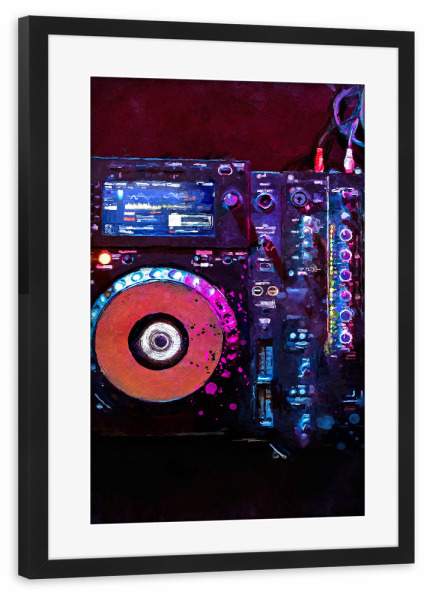 Poster mit Rahmen schwarz "DJ set watercolor art" artboxONE - Musik - Musiker,Dj,Dj-set,Konsole,Musik,Aquarell