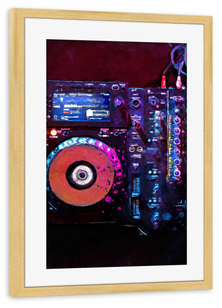 Poster mit Rahmen kiefer "DJ set watercolor art" artboxONE - Musik - Musiker,Dj,Dj-set,Konsole,Musik,Aquarell