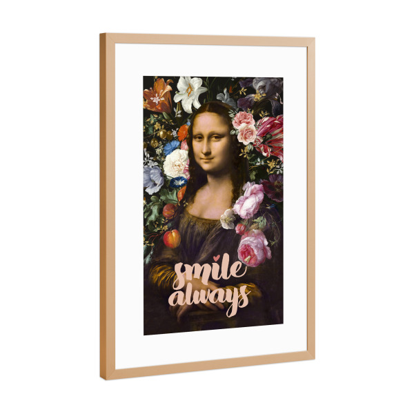 Poster mit Rahmen Kupfer "Lächle immer, Mona Lisa" artboxONE - Floral,Menschen