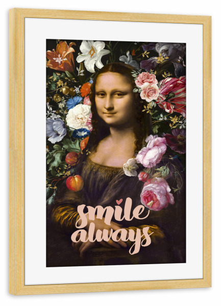 Poster mit Rahmen kiefer "Lächle immer, Mona Lisa" artboxONE - Floral,Menschen