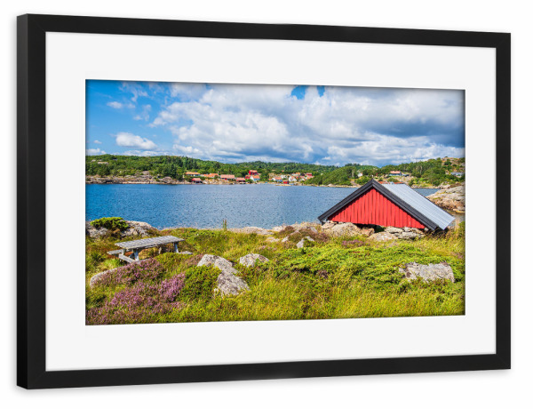 Poster mit Rahmen schwarz "Hütte auf Skjernøya" artboxONE - Natur,Reise,Architektur,Reise / Länder