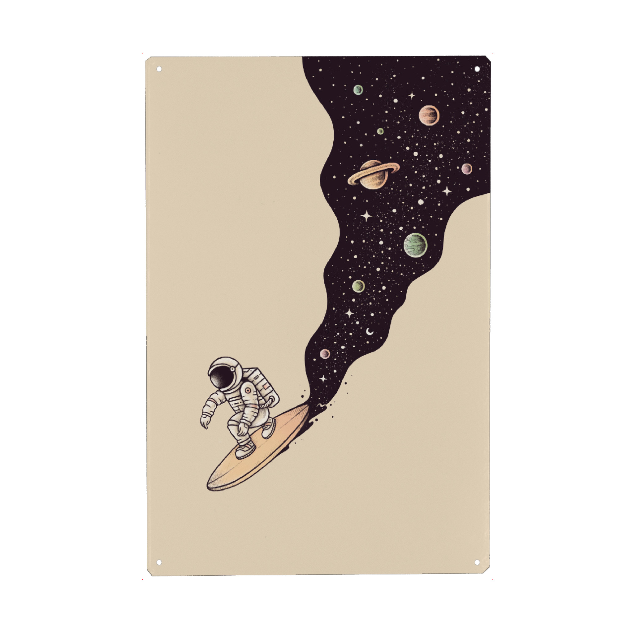 Holzbild "Enkel Dika - Explore the Unknown" artboxONE - Comic,Sport,Galaxy - Astronaut,Galaxie,Weltall,All,Planet,Surfing,Surfen,Wasser,Sport,Himmel