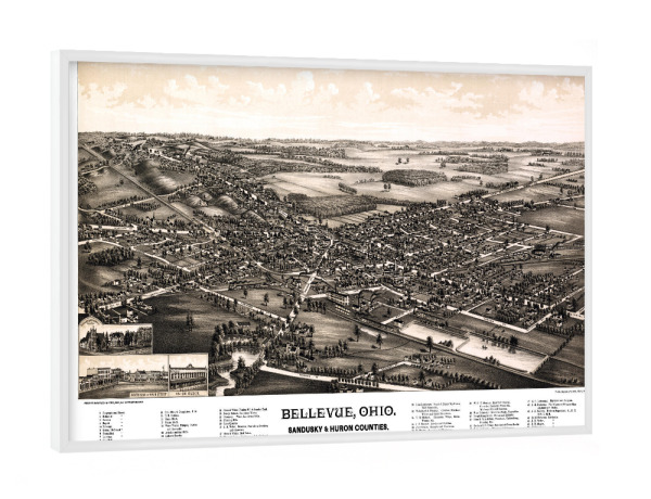 Poster mit weißem Rahmen "Karte von Bellevue - Ohio" artboxONE - Kartografie