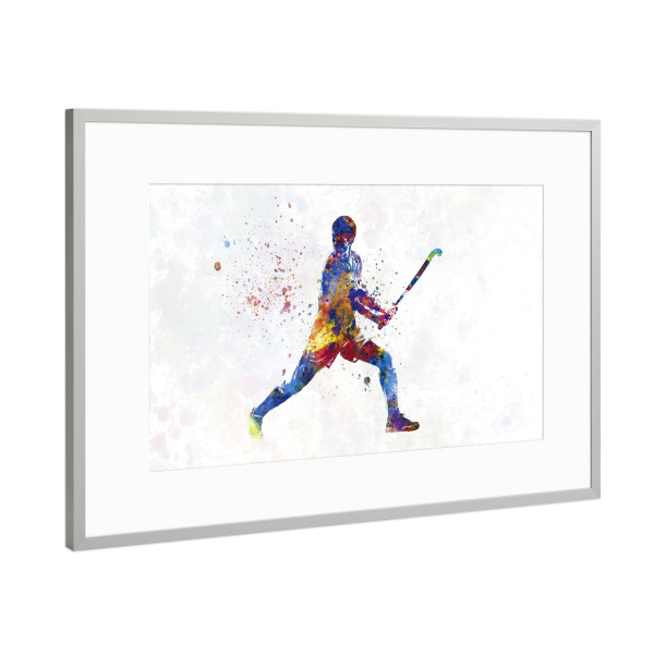 Poster mit Rahmen Silber "Aquarell Feldhockey" artboxONE - Abstrakt,Sport