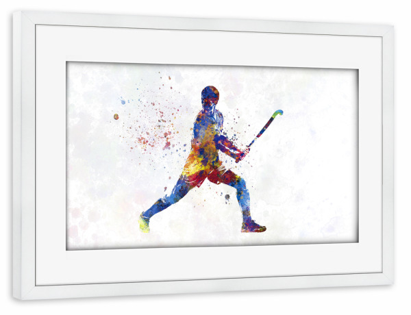 Poster mit Rahmen weiß "Aquarell Feldhockey" artboxONE - Abstrakt,Sport