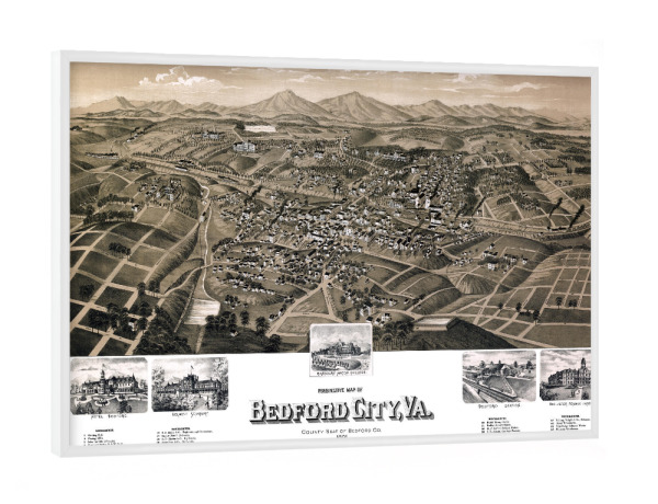 Poster mit weißem Rahmen "Karte von Bedford - Virginia" artboxONE - Kartografie