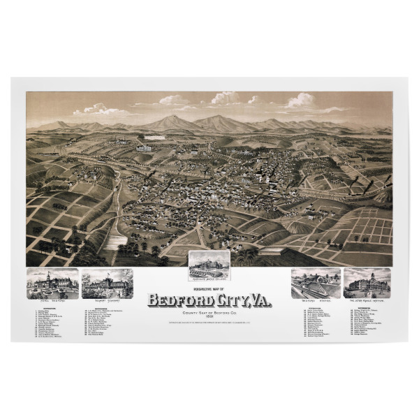 Poster "Karte von Bedford - Virginia" artboxONE - Kartografie - Karte,Flach,Jahrgang,Antik,Retro,Alt,Karten,Karte der welt,Illustration,Virginia