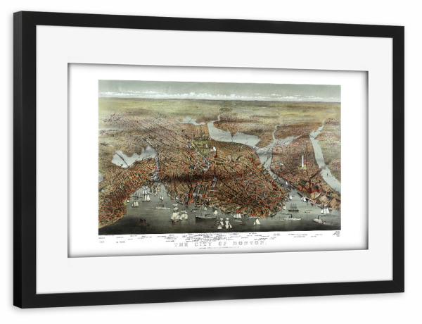 Poster mit Rahmen schwarz "Pictorial map boston" artboxONE - Architektur,Kartografie