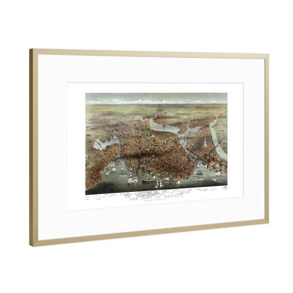 Poster mit Rahmen Gold "Pictorial map boston" artboxONE - Architektur,Kartografie