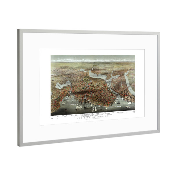 Poster mit Rahmen Silber "Pictorial map boston" artboxONE - Architektur,Kartografie
