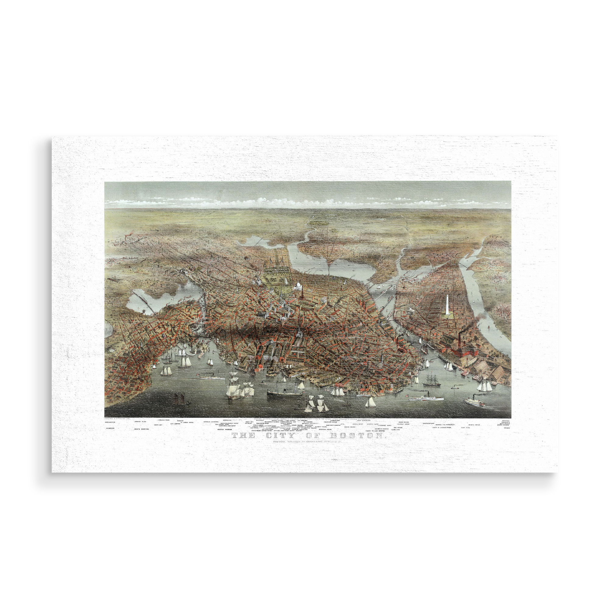 Holzbild "Pictorial map boston" artboxONE - Architektur,Kartografie - Karte,Flach,Jahrgang,Antik,Retro,Alt,Karten,Karte der welt,Illustration