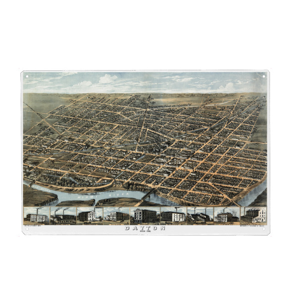 Holzbild "Antike Karte von Dayton - Ohio" artboxONE - Kartografie - Karte,Plan,Jahrgang,Antik,Retro,Alt,Karten,Karte der welt,Illustration