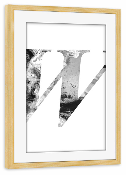 Poster mit Rahmen kiefer "Buchstabe Alphabet W" artboxONE - Typografie,Schwarzweiß,Buchstaben,Buchstaben / W