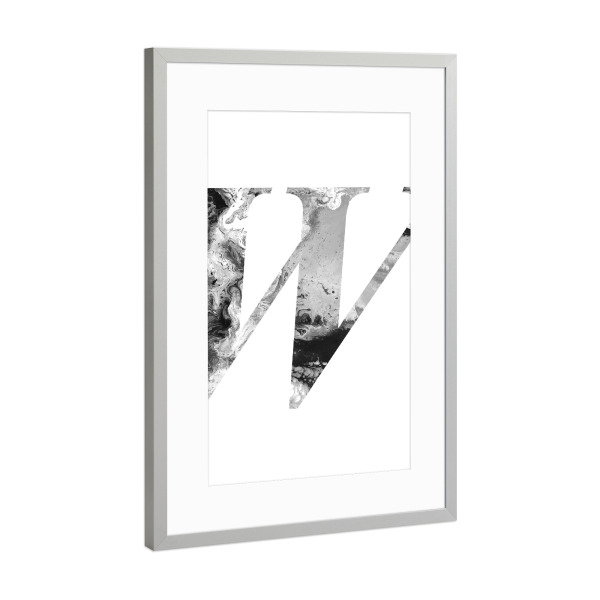 Poster mit Rahmen Silber "Buchstabe Alphabet W" artboxONE - Typografie,Schwarzweiß,Buchstaben,Buchstaben / W