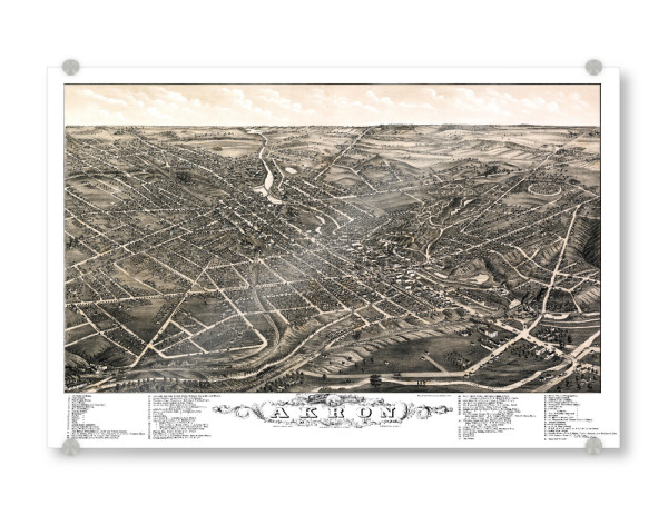 Acrylglasbild "Akron ohio map" artboxONE - Kartografie - Karte,Plan,Jahrgang,Antik,Retro,Alt,Karten,Karte der welt,Illustration,Akron