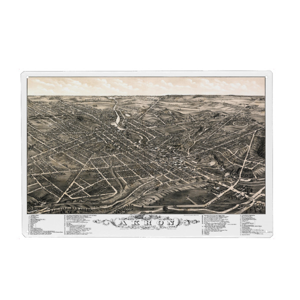 Holzbild "Akron ohio map" artboxONE - Kartografie - Karte,Plan,Jahrgang,Antik,Retro,Alt,Karten,Karte der welt,Illustration,Akron