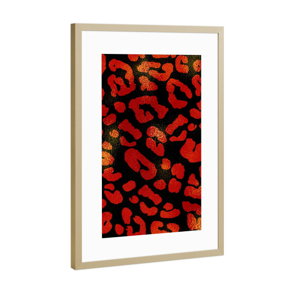 Poster mit Rahmen Gold "Rotes und schwarzes Leopard-Muster" artboxONE - Abstrakt,Geometrie,Fashion,Festivals